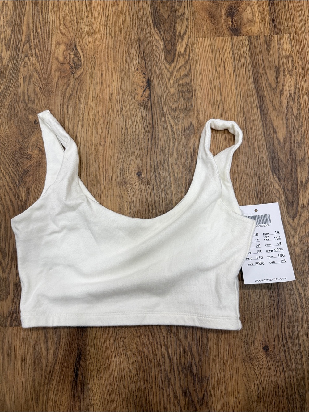 Brandy Melville White Ribbed Scoop Crop Tank Top